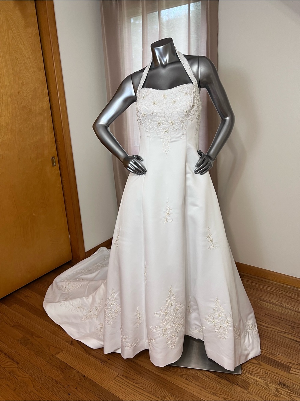 White Beaded Halter Wedding Gown